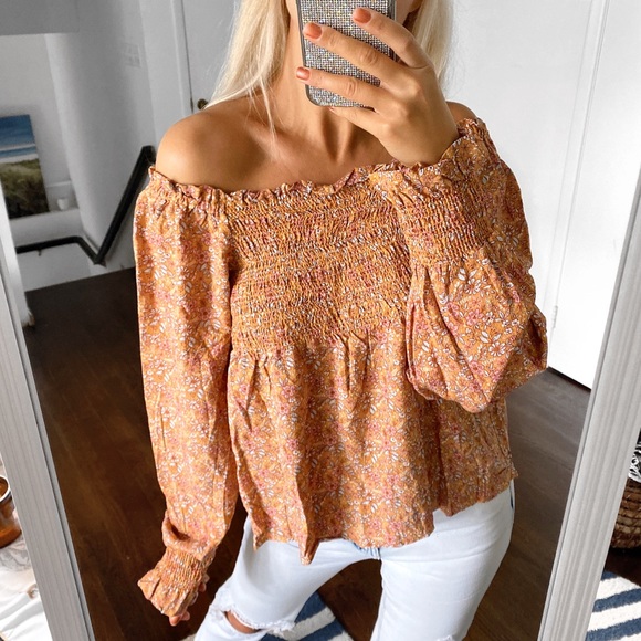 Cynthia Rowley Tops - 🍁 CYNTHIA ROWLEY RUST FLORAL OPEN SHOULDER BOHO TOP!